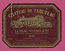 BO11 Etiquette Label BORDEAUX LUSSAC ST-EMILION 1988 CHÂTEAU DE TABUTEAU BESSOU
