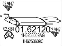 Pot échappement / Silencieux arrière MTS 01.62120 VW GOLF 2.8 VR6