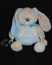 ?Peluche doudou lapin MOTS D'ENFANTS boule activité bleu blanc etoiles hochet