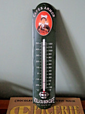 Plaque émaillée bombee THERMOMETRE CAFE ARMOR BRETAGNE BISTROT CUISINE 30 x 6.5