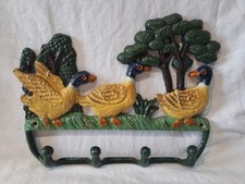 Porte Manteaux Mural à 4 Crochets Décoration 3 Canards en Fer Forgé-Rurale-Rare 
