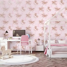 Papier Peint Métallique Holden 90951 Licornes Iridescentes Rose/Or Rose Décor