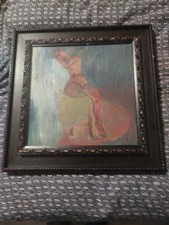 ancien tableau huile sur toile signé NUE dans un encadrement authentique noir