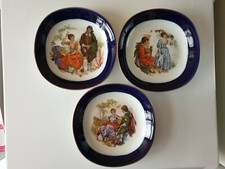 3 assiette bleu de four en porcelaine RAYNAUD Limoges Chadelaud signé Van Hunnik