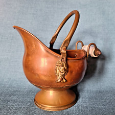 Ancien seau à charbon cuivre poignée céramique Delft lion déco vintage