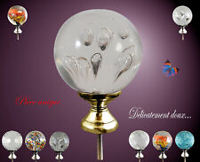 BOULE D'ESCALIER en verre soufflé avec bulles. Boule bulles support doré 2.