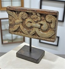 Ancien En Bois Floral Sculpture Panneau Plaque Vieux Fine Main Sculpté