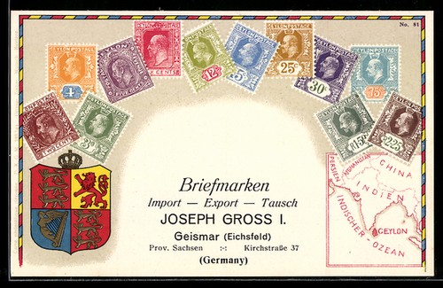 Carte postale ceylan timbres - carte, ceylan,