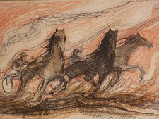 Jean GOUJON (XX) course de Chevaux Vallauris peintre céramiste hippisme cannes