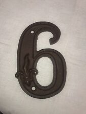 French House Number 6 Door Wall Plate Plaque Cast Iron Sign house fleur de lys