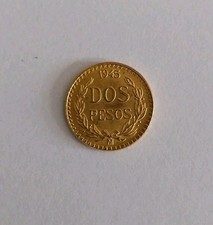 Dos Pesos Or Mexicain 1945 M Trache Double Strie 1,3cm Voir Photos