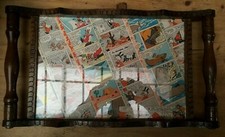 Etonnant plateau en bois sculpté et verre décor Disney Années 60/70