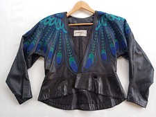 Blouson cuir JC Jitrois taille 38/40 cuir brodé vintage style "plume de paon"