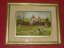 Aquarelle, scène chasse à Courre époque fin 19ème.