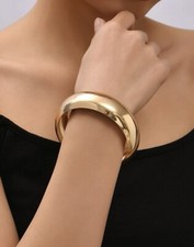 Bracelet Femme Or Jaune Manchette Jonc Doré Métallique Boucles Rond Rigide Métal
