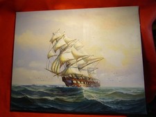 TABLEAU ANCIEN MARINE HUILE SUR TOILE 50cm x 40cm à identifier