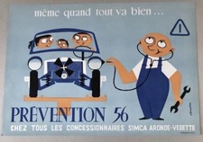 SIMCA Automobile Prévention 1956 Affiche Originale Publicité Par BROUTIN BÉtat !
