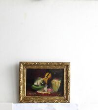 CADRE ANCIEN BOIS DORE PEINTURE HUILE SUR BOIS "CHAT ET CHATONS"