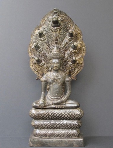 Bouddha naga khmer bronze - en,