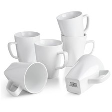 Lot de 6 Tasses à Café, Mugs Blancs en Céramique 400 ml, Tasses à thé avec An...