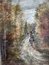 Tableau & Dessin Aquarelle Chasse a Courre Montigny Antique Painting