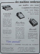 PUBLICITE CORONA MACHINE A ECRIRE HORO MEMO CALCULATRICE BARRETT DE 1929 AD PUB