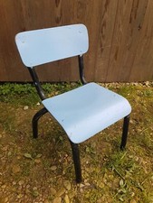 Chaise Enfant Style MULLCA Tube Metal Noir + Assise & Dossier Bois Vintage #A663