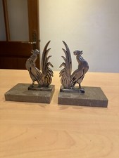 ancien serre livres art deco métal argenté coq annees 30 