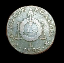 Louis XVI, 1 Sol Aux Balances 1793 L Bayonne 