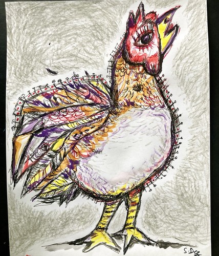 Peinture coq poule poulet - peinture,