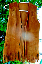 gilet femme vintage cuir et  franges