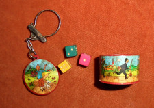 Porte-clés Boite 3 dés à jouer BROCHET TINTIN MILOU HADDOCK Ed° du LOMBARD 1965
