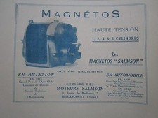 1923-24 PUB SOCIETE MOTEURS SALMSON MAGNETO AVIATION AUTOMOBILE FRENCH AD
