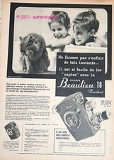 PUBLICITE DE 1958 CAMERA BEAULIEU T8 PRESIDENT CHAT ENFANTS FRENCH AD PUB