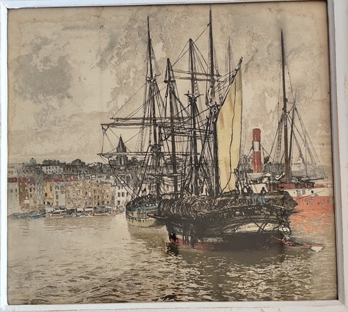 Gravure aquarellée bateau - , de