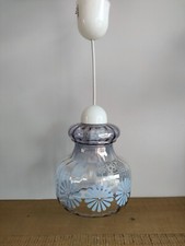 Lustre Suspension En Verre Bleuté Marguerite Bleues - Vintage - Années 70