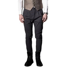 Homme Conique Plissé Pantalon Sarouel Slim Fit Robe Extensible Décontracté