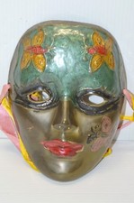 -MASQUE DECORATIF ANCIEN LAITON émaillé Masque de Venise déco collection XXe