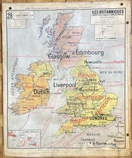 ✶RARE✶  Ancienne carte scolaire Vidal-Lablache 28, T16, 1920 - Angleterre Ecosse