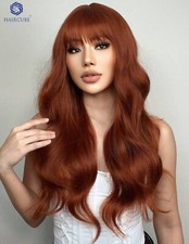 Perruque Rousse Synthétique Orange Foncé Longue Ondulé - Kit Complet Pro