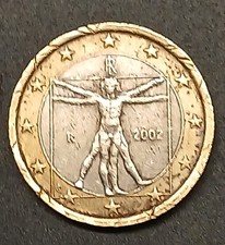Piece 1 Euro Italie 2002 "Homme de Vitruve" Lettre R + Très fautée RARE