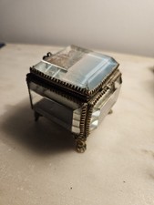 Boîte Napoléon III bronze et verre biseauté souvenir Grau d’Agde intérieur bleu