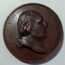 Rare Médaille louis XVIII 1823 -  la paix procurée à l'Espagne