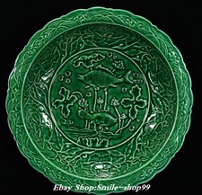 7.8" Ming Dynasty Turquoise Glaze Porcelain Lotus Flower Fish Plate Dish Tray