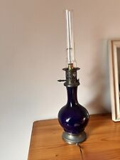 Grande Lampe  à pétrole Électrique En Opaline Bleu