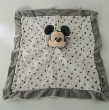 6387🌟Doudou plat Mouchoir Lange Mickey Gris Disney  Nicotoy Étoiles Blanc Gris