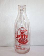 Bouteille de lait verre publicitaire potage Liebig, laiterie SAFR
