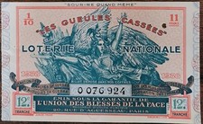 Billet de loterie nationale 1938 12e tranche - Gueules Cassées  1/10 - n°0076924