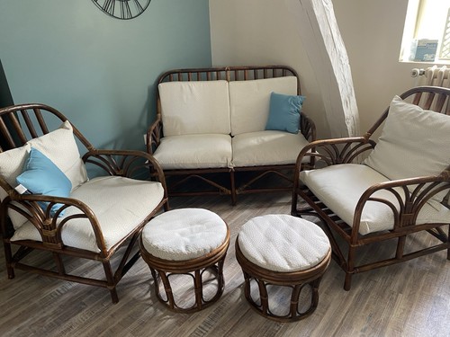 Ensemble salon rotin marron