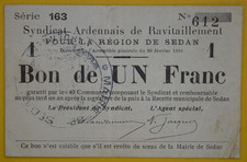 Billet de Nécessité Syndicat Ardennais de Ravitaillement pour la Region de Sedan